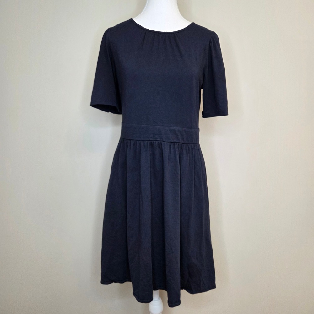 Boden Navy Blue Cotton Modal Jersey Short Sleeve Pleated Midi Dress US 6R UK 10R
